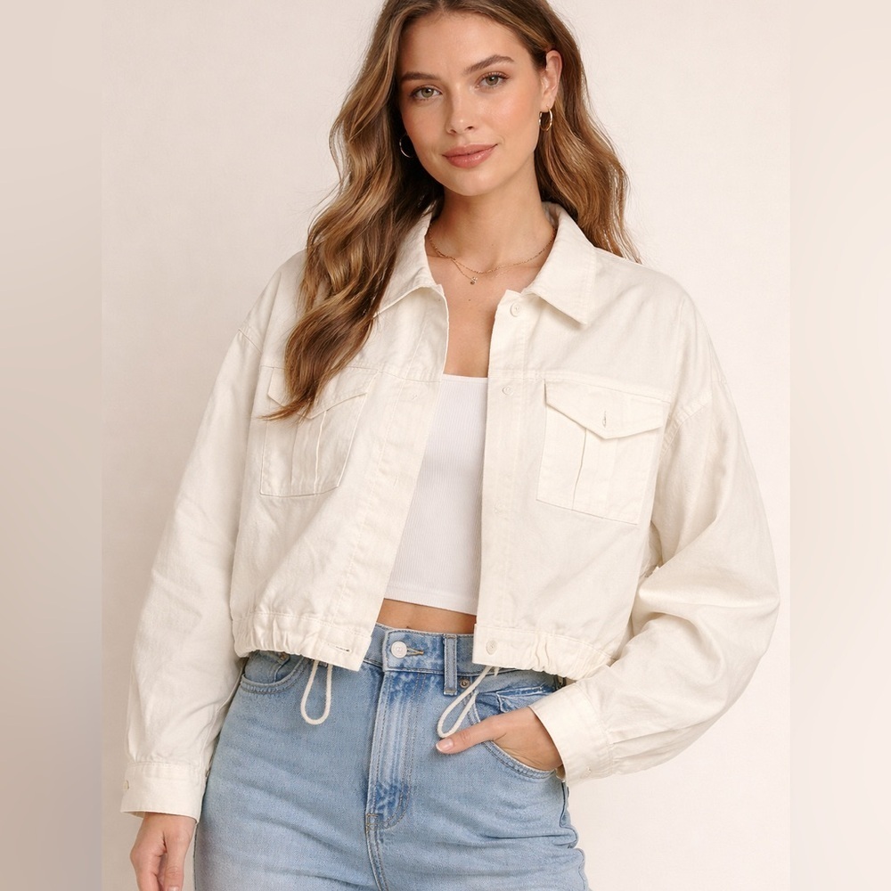 Oak + Fort 100% Cotton Drawstring Cropped Button Down Shirt